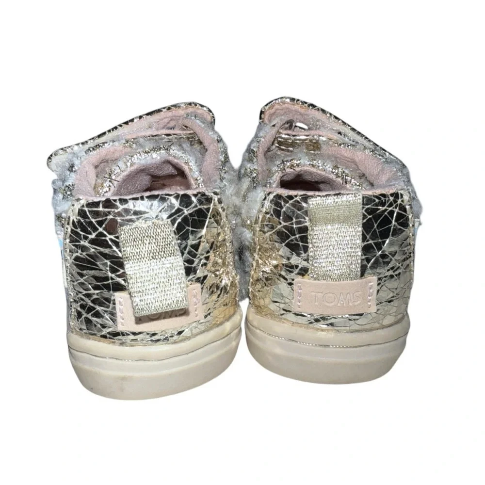 TOMS Girls Gold Tweed Glitter Velcro Sneakers Size T2 Toddler Sparkle Shoes